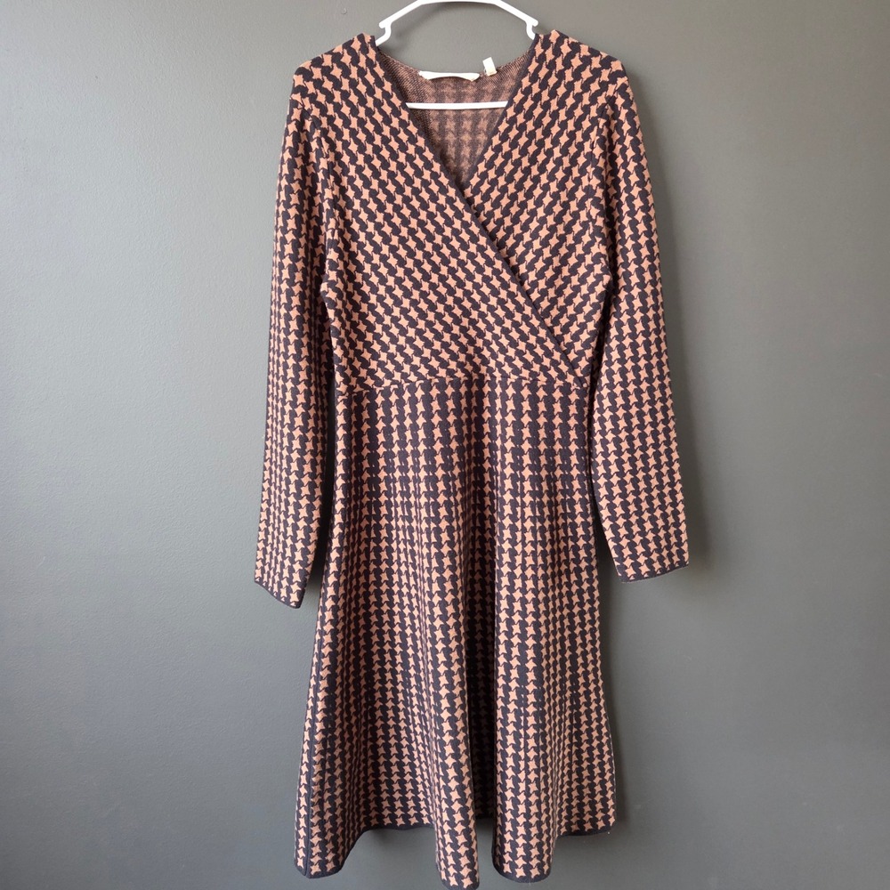 Soft Surroundings Aida Faux Wrap Knit Dress Houndstooth Poetcore Midi Medium